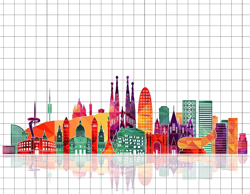 世界著名建筑旅游海报格子纹理背景