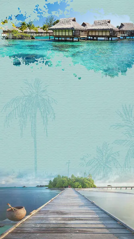 绿色水墨风马尔代夫旅游旅行社美景旅游