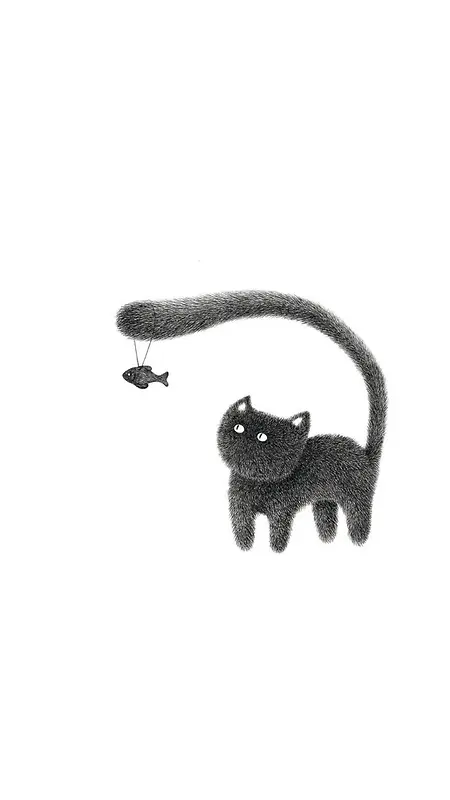 猫鱼素描小清新插画手绘