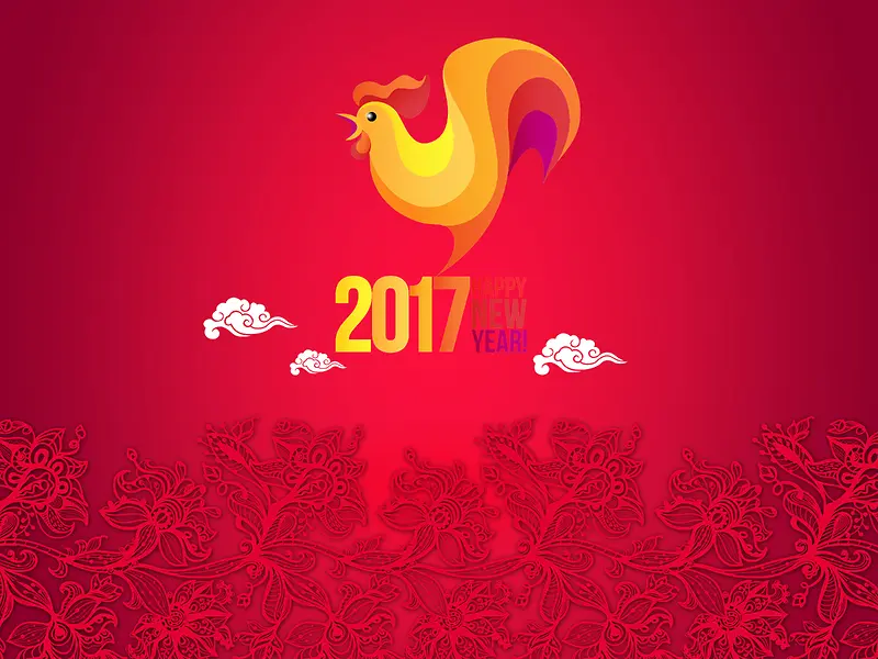 花纹红背景2017鸡年背景素材