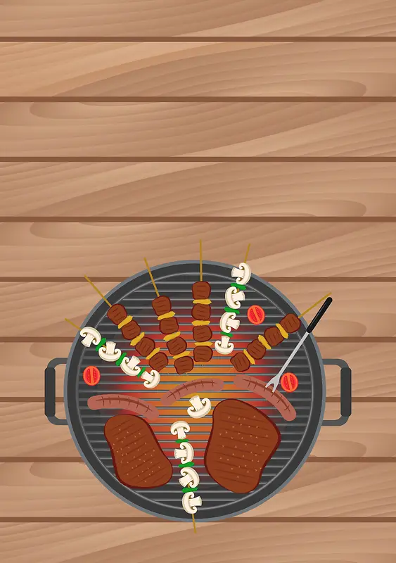卡通手绘烧烤餐厅菜单海报背景素材