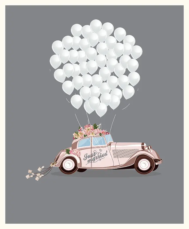 浪漫的结婚汽车插画背景素材