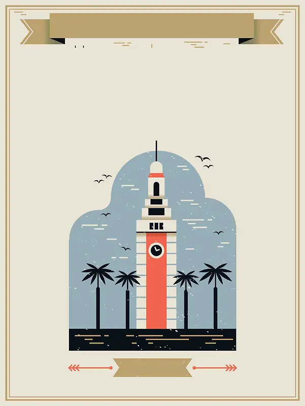 手绘矢量旅游香港钟楼景点地图海报背景