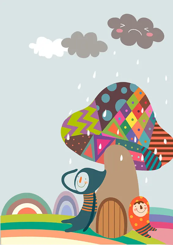 卡通可爱蘑菇幼儿园招生海报背景psd