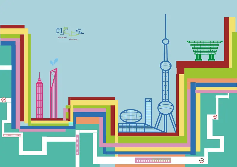 印象上海城市建筑背景模板