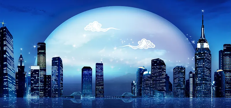 中秋节城市夜景banner创意设计