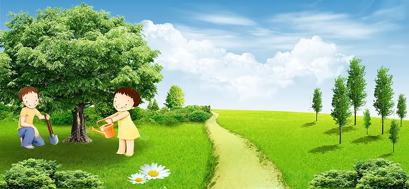 卡通绿色植树节背景海报banner
