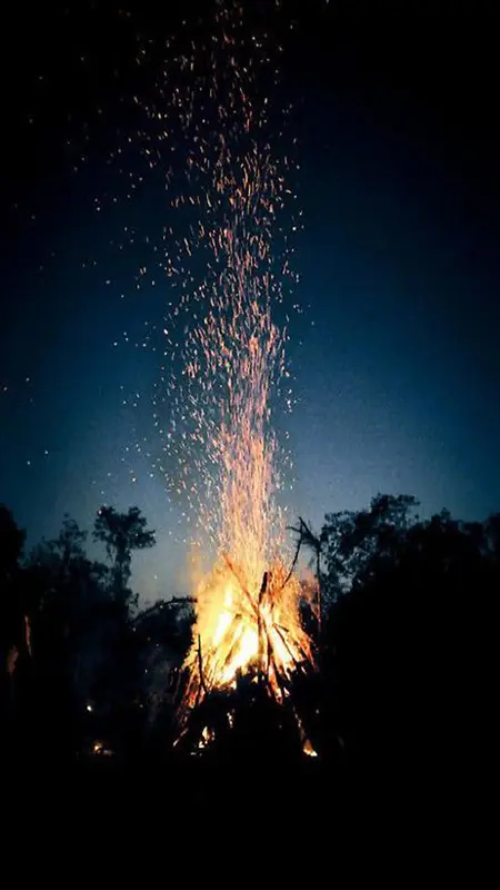 黑夜下点亮夜空的篝火H5背景素材