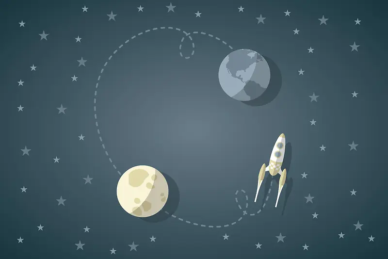 卡通手绘扁平月球宇宙航行背景素材