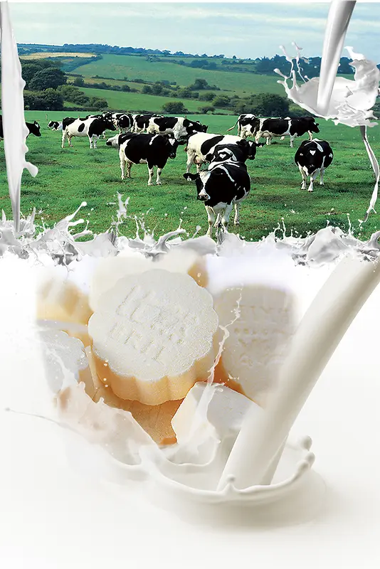 奶牛天然牧场奶制品广告海报背景素材