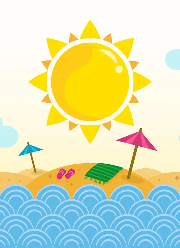 卡通扁平夏季清凉促销海岸沙滩背景素材