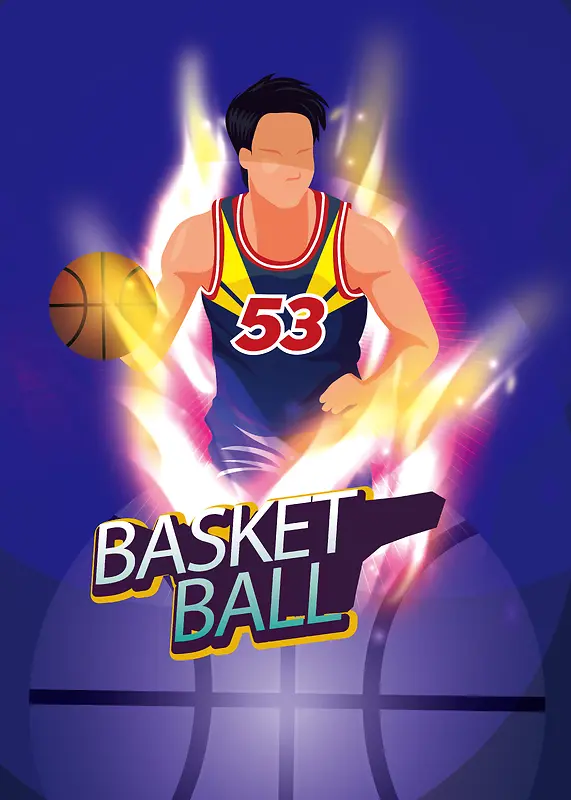 卡通篮球运动员球赛蓝色背景素材
