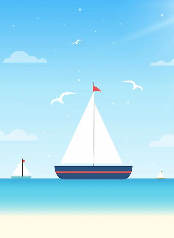 卡通手绘夏季清凉促销海岸帆船背景素材