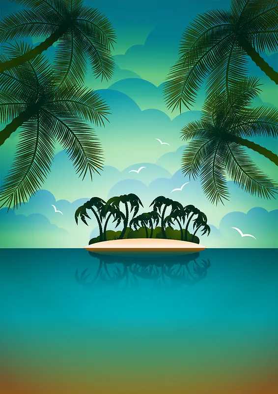 卡通海边沙滩夏日海岛海报背景素材