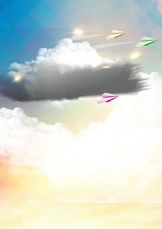 彩色纸飞机天空几何印刷背景