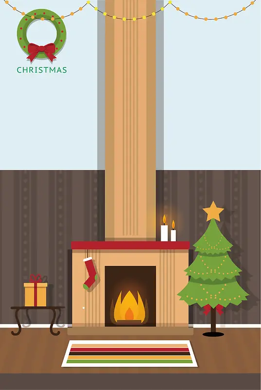 温暖圣诞客厅矢量海报背景素材