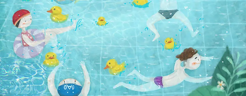 暑假游泳班训练文艺波光粼粼蓝色背景