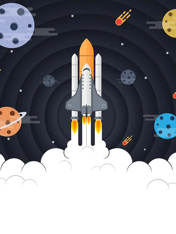 卡通手绘火箭升空科幻海报背景素材