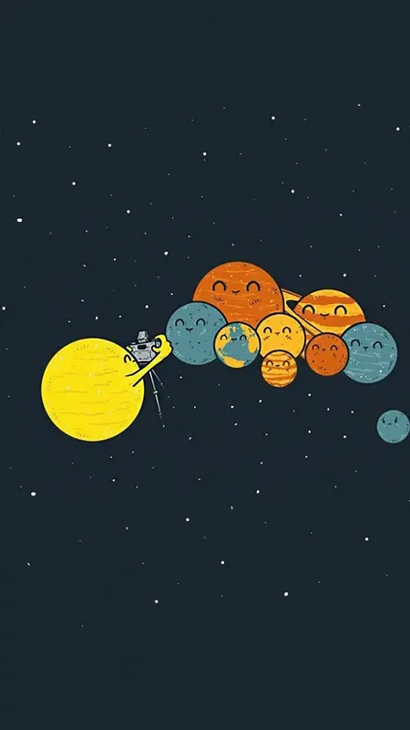 卡通手绘扁平太阳系背景图