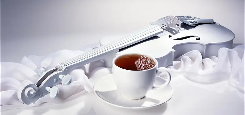 清新文艺欧式白色小提琴高雅下午茶