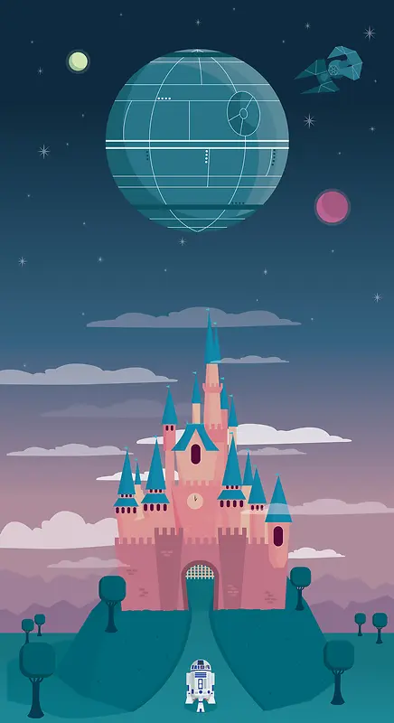 卡通城堡星球插画背景