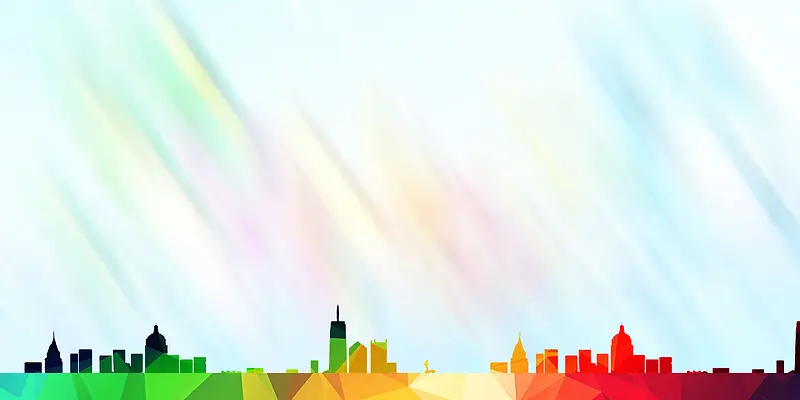 扁平彩色城市剪影香港旅游背景