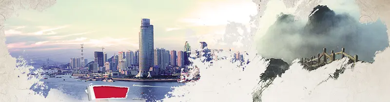 工业城市水墨旅游背景banner