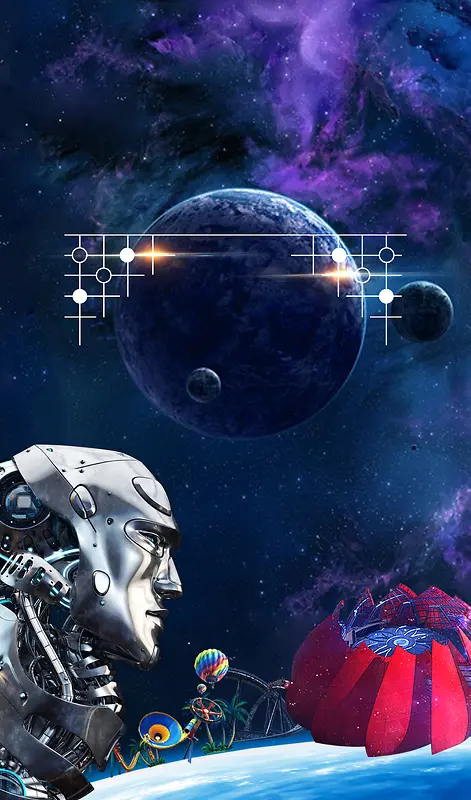 创意机器人宇宙科幻科技展海报背景素材