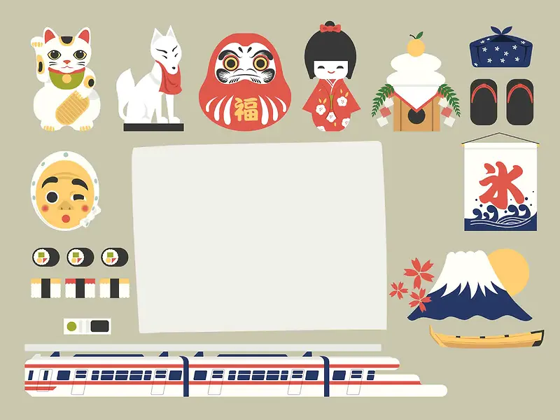 手绘矢量旅游日本景点樱花富士山和服海报