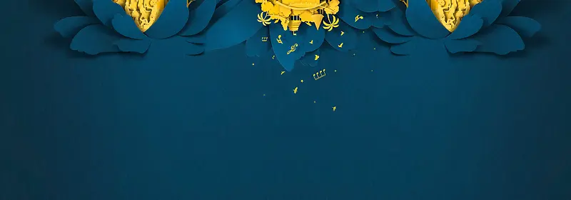 梦幻蓝色剪纸花瓣音符背景图