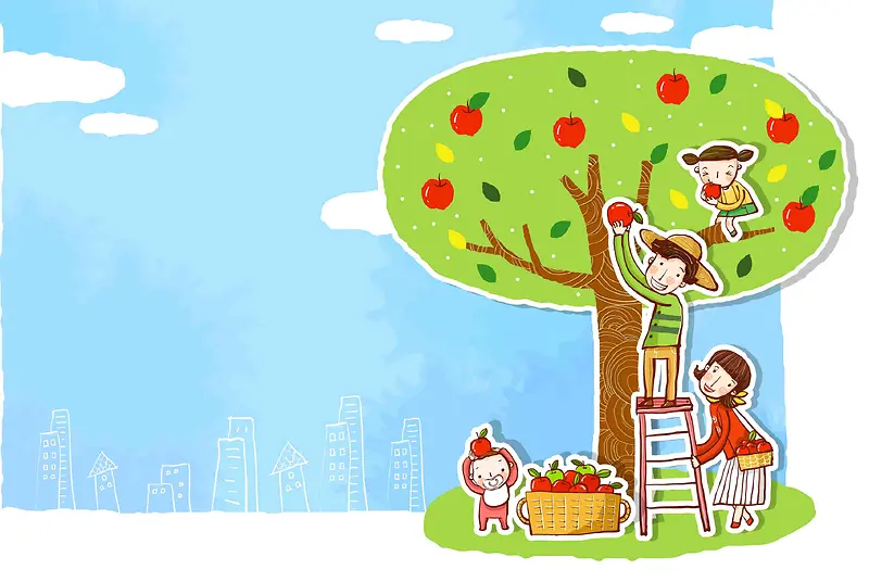 韩式清新幸福家庭一家人果树团聚海报背景