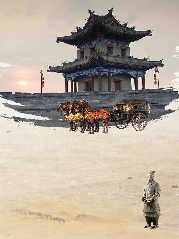 陕西西安文化旅游海报背景模板