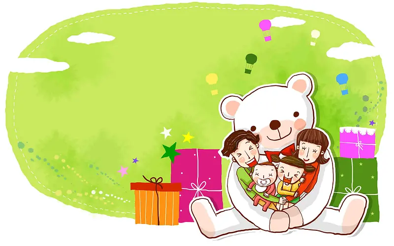 韩式清新幸福家庭一家人团聚大熊海报背景