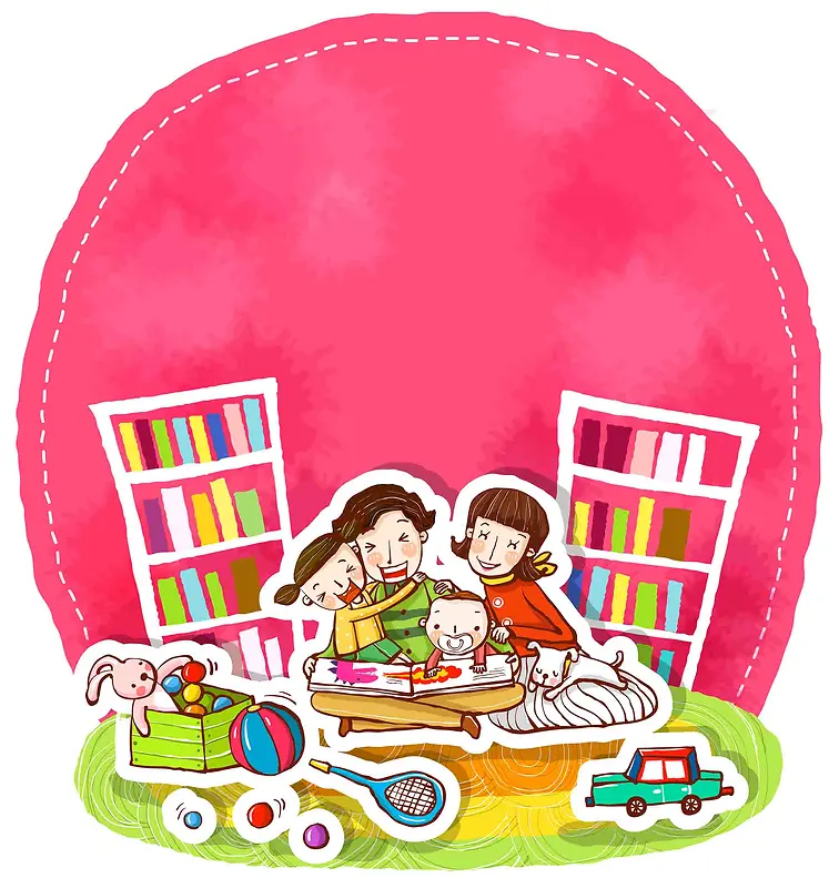 韩式清新幸福家庭一家人书架团聚海报背景