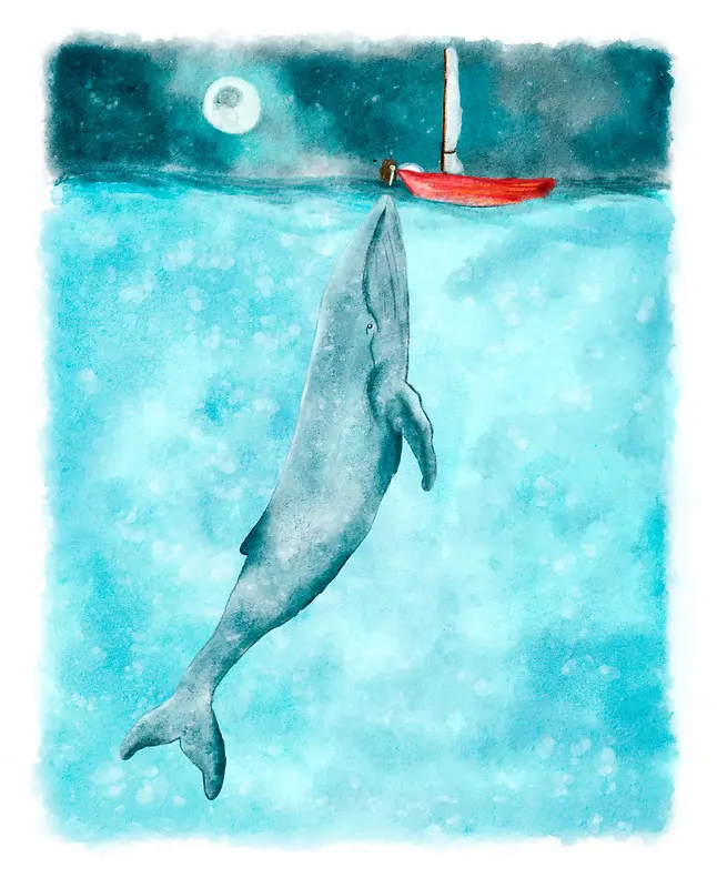 水彩绘画鲸鱼的背景图