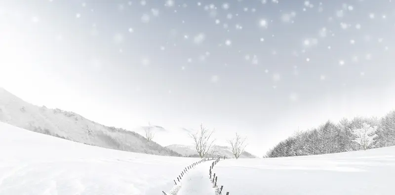 白色梦幻浪漫雪景天空漫天飘雪道路背景