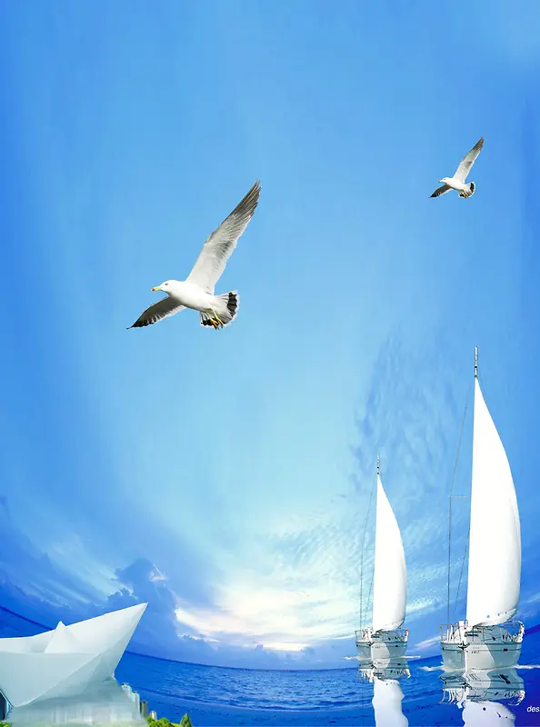 企业文化文化宣传海鸥帆船海上风景广告海报