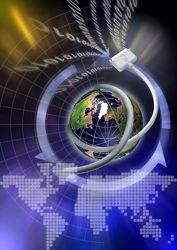 科技网络技术 地球 电线 世界地形图