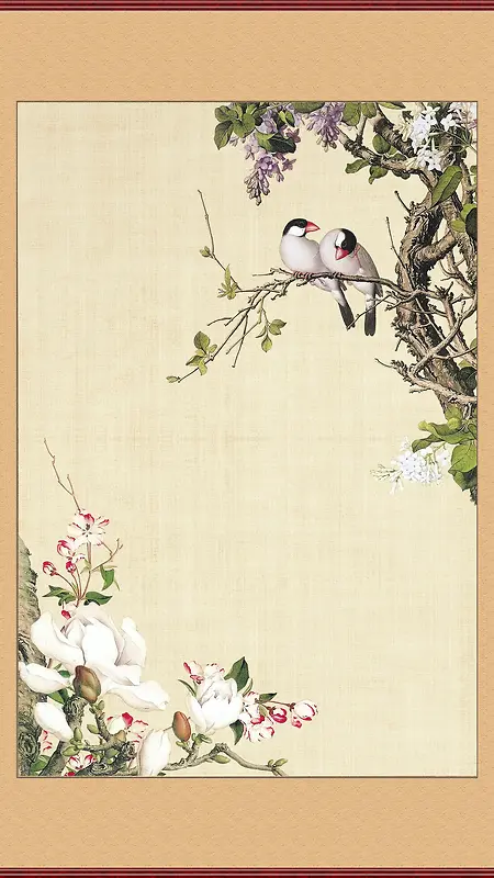 中国风鸟语花香画框H5背景素材