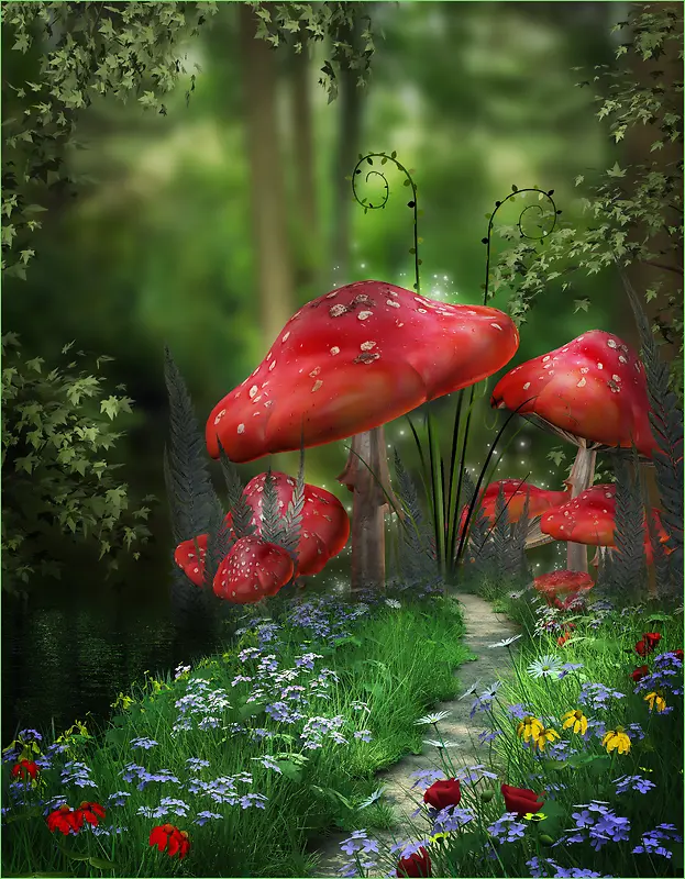 魔幻森林蘑菇背景