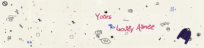 手绘小图标Yours Lovey Aimee米色系卡通背景