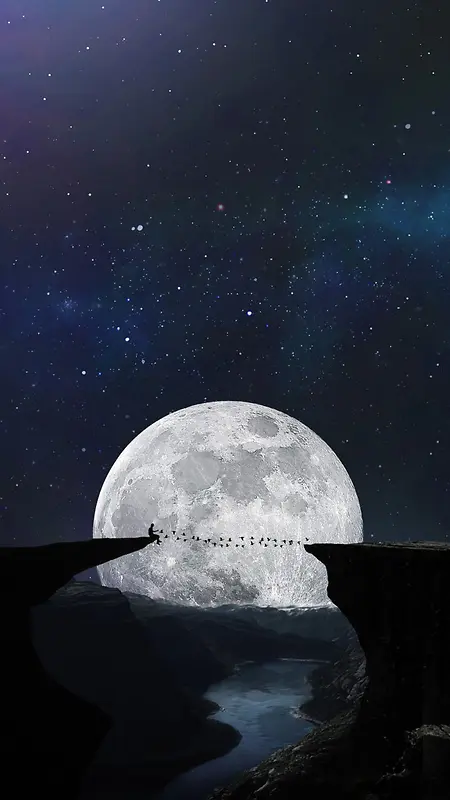 天空下的月亮H5素材背景