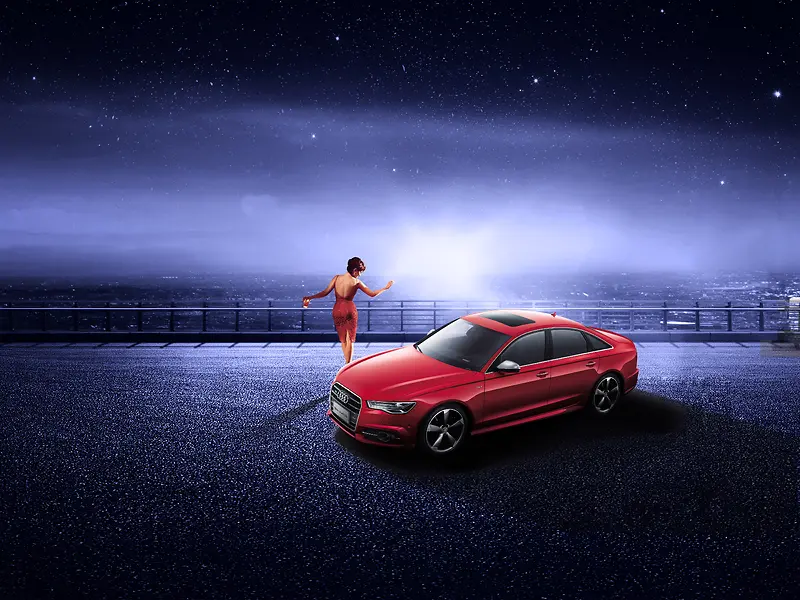 红色汽车夜景背景素材