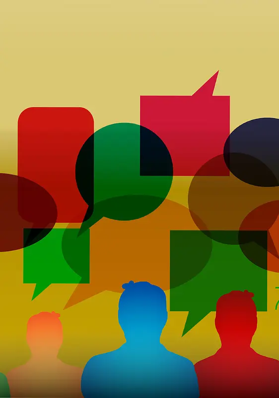 彩色人物剪影几何对话框商务封面背景
