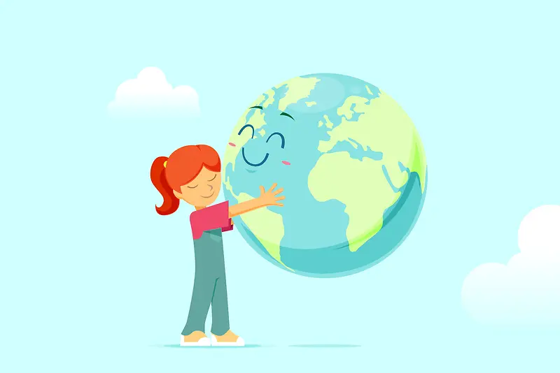 世界地球日卡通人物地球拟人海报背景素材