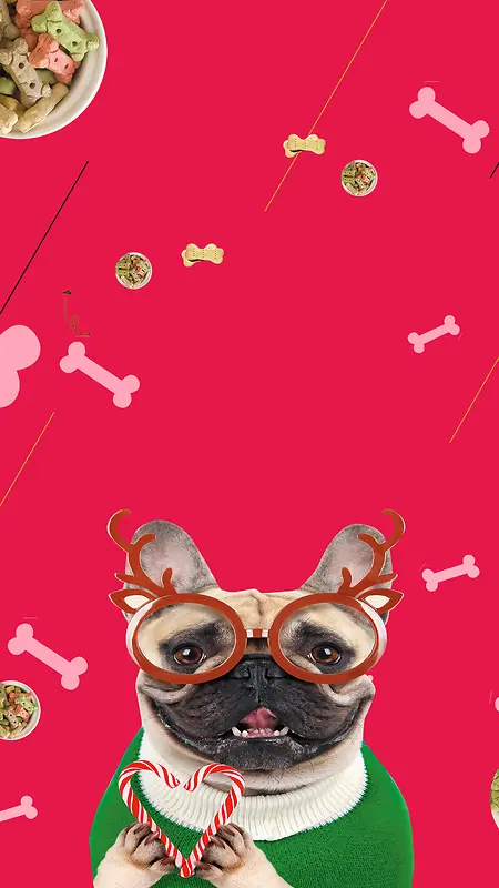 红色小清新宠物美容海报H5背景素材