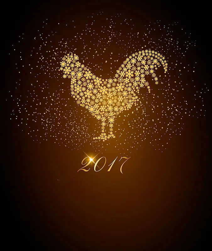 金色花朵2017公鸡红色背景