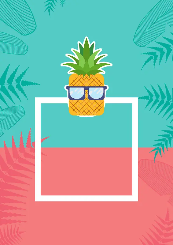 卡通手绘清凉夏季上新棕榈叶背景素材
