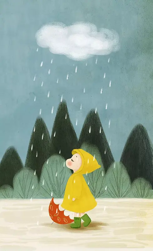雨中漫步的小孩海报设计