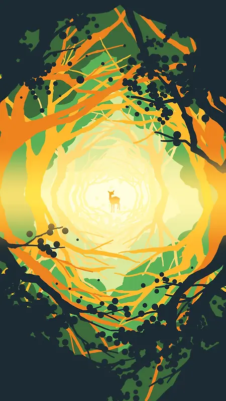 丛林深处的小鹿插画H5背景